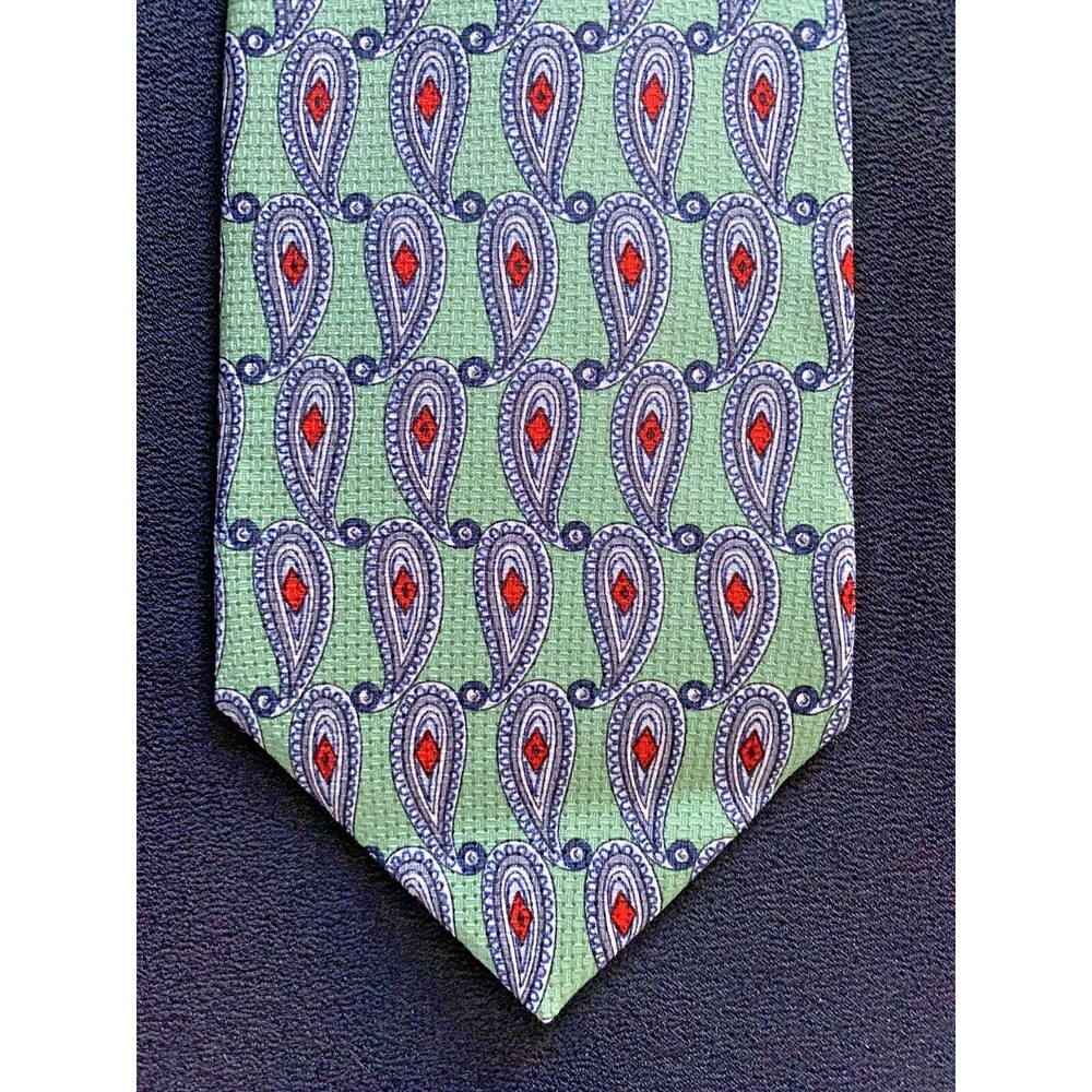 Vtg 80s 90s Tom James Silk Neck Tie Textured Mint Green Red Paisley Designer NOS - Picture 5 of 9